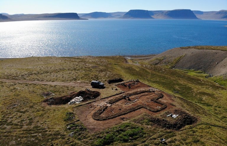Loftmynd af minjum í landi Auðkúlu árið 2020. © Náttúrustofa Vestfjarða.